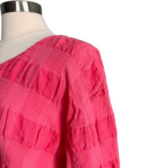 Flax Linen Blend Pucker Top In Pink Oversized Lagenlook Size S - Picture 5 of 11